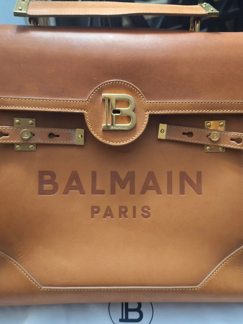 Balmain Paris Men's Tan Leather Satchel Bag